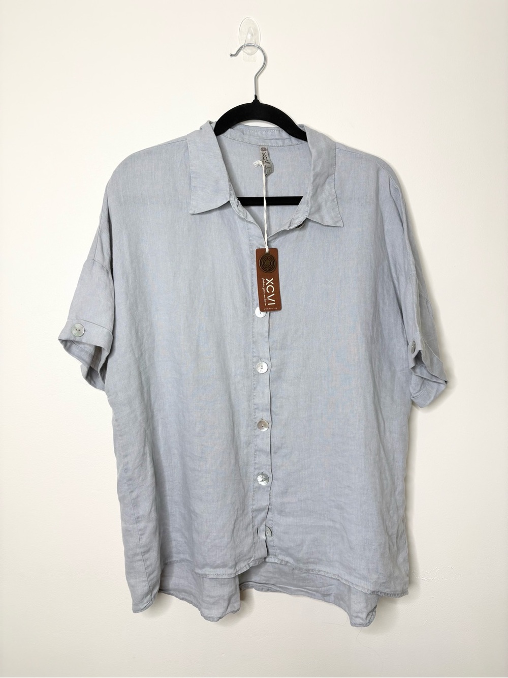XCVI Dolan Button-Up Linen Shirt Gray
